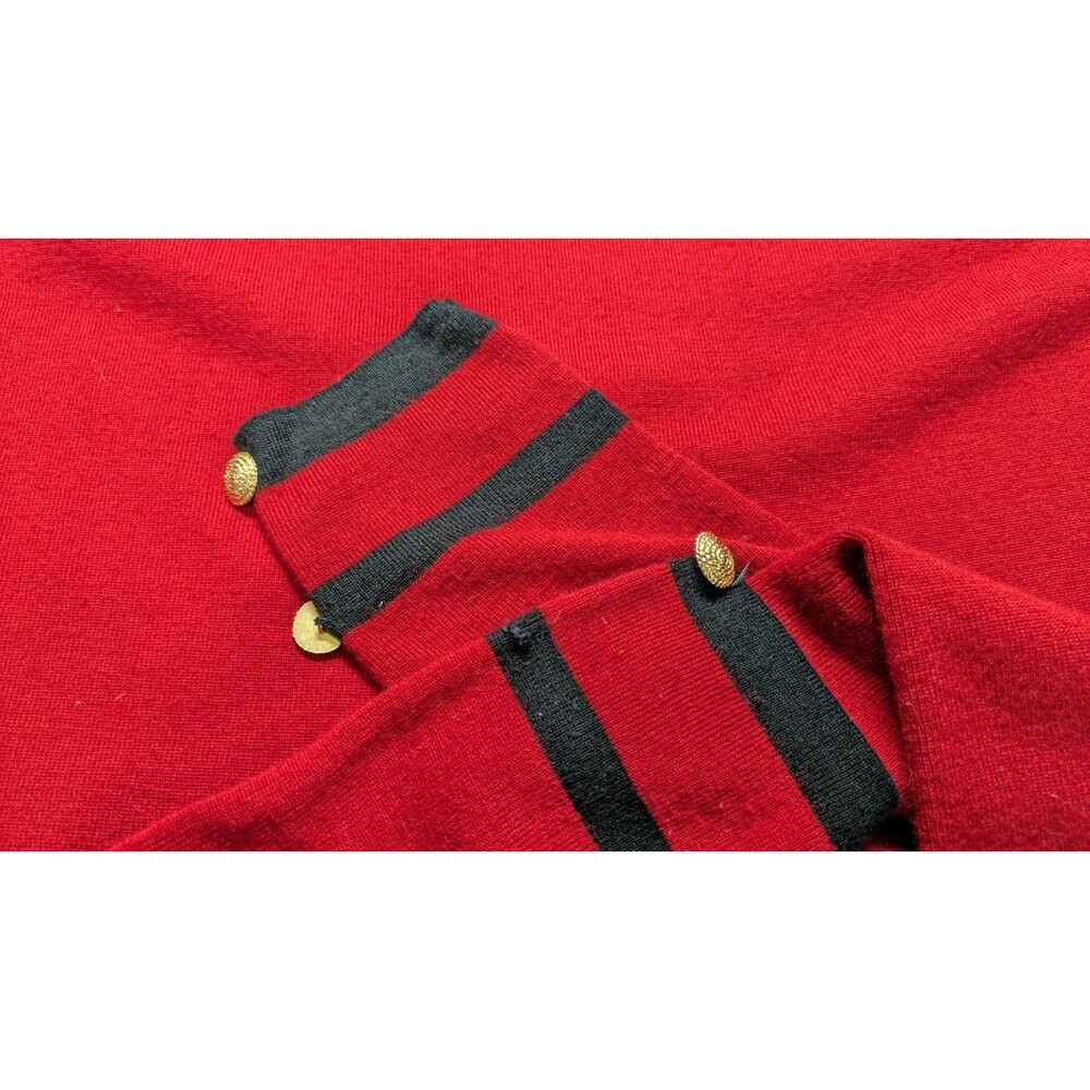 Talbots Sweater Jacket Blazer Red With Black Trim Gold Buttons V-neck XL - Picture 7 of 7
